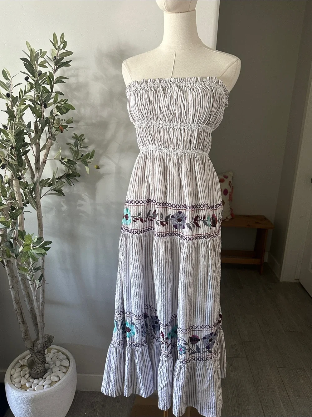 Free People Kalani Midi Dress in Ivory Stripe Combo New!